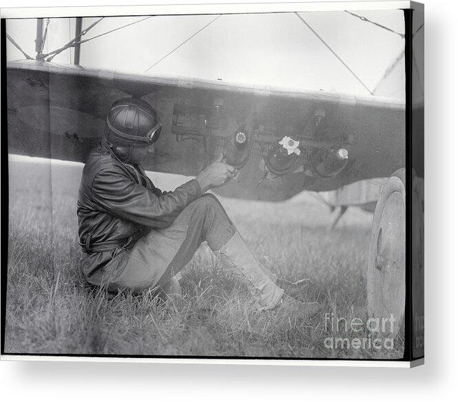 People Acrylic Print featuring the photograph American Pilot Attaching Bombs To Plane by Bettmann
