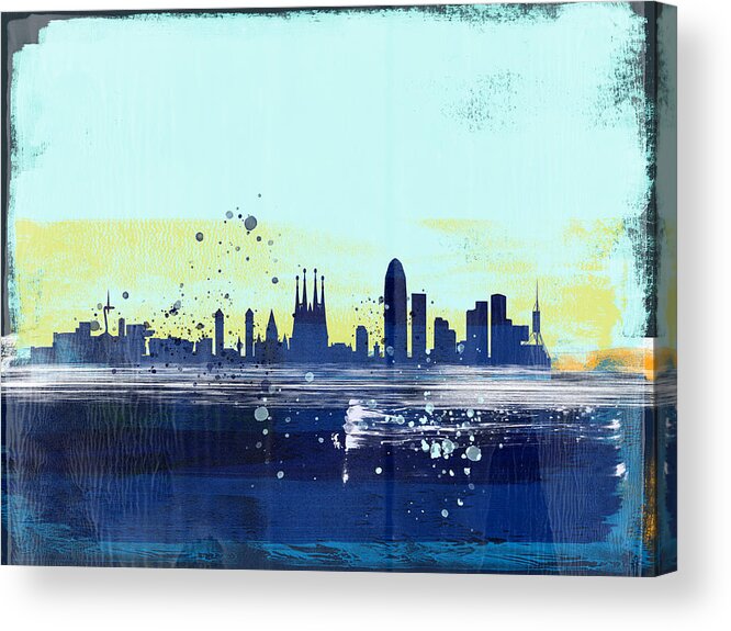 Barcelona Acrylic Print featuring the mixed media Barcelona Abstract Skyline by Naxart Studio