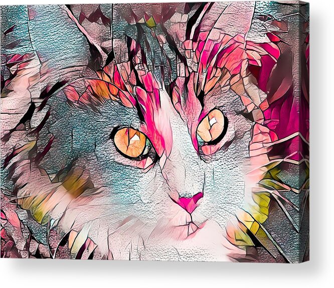 Glass Acrylic Print featuring the digital art Beautiful Stained Glass Kitty by Don Northup