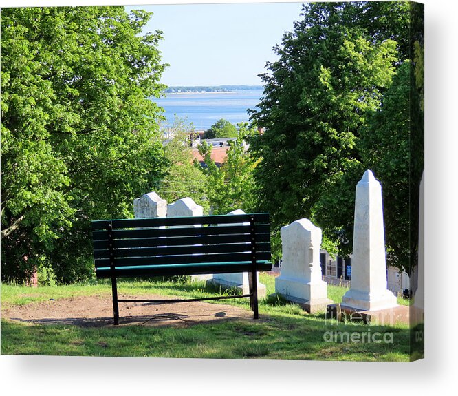 Bench Acrylic Print featuring the photograph Bench with a harbor view by Janice Drew