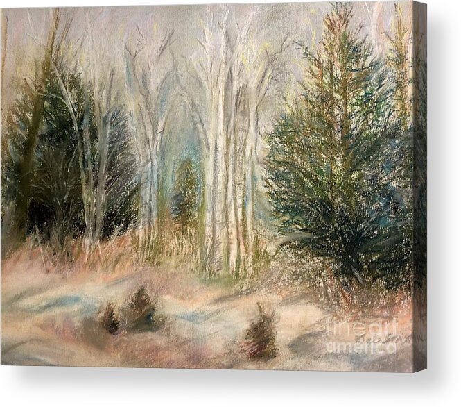 Birch Acrylic Print featuring the painting Foggy Birch by Deb Stroh-Larson