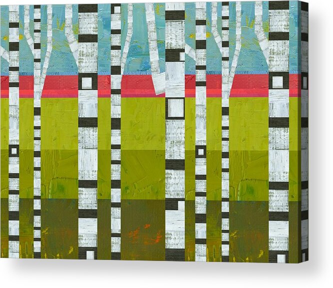 Stripes Acrylic Print featuring the digital art Birches with Pink and Green by Michelle Calkins