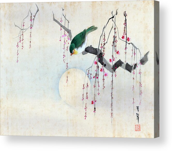 Hotei Acrylic Print featuring the painting Bird and Moon by Hotei