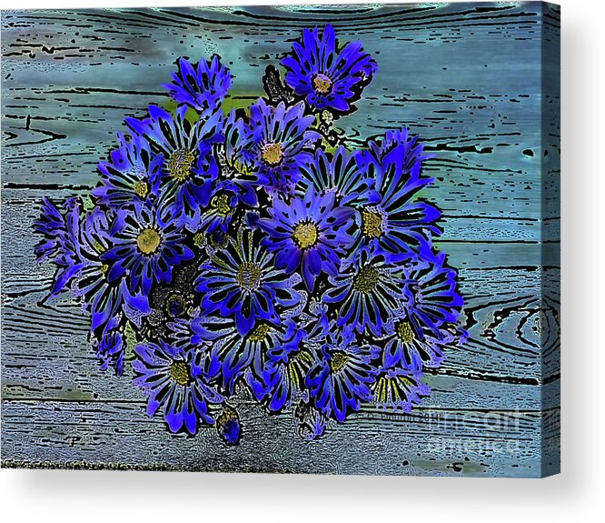 Blue Acrylic Print featuring the digital art Blue Daisies by Dee Flouton