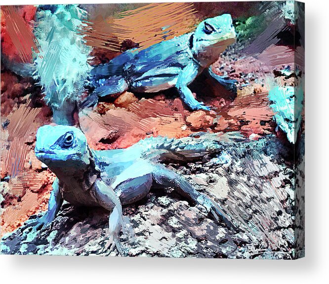 Iguana Acrylic Print featuring the photograph Blue Iguanas by GW Mireles