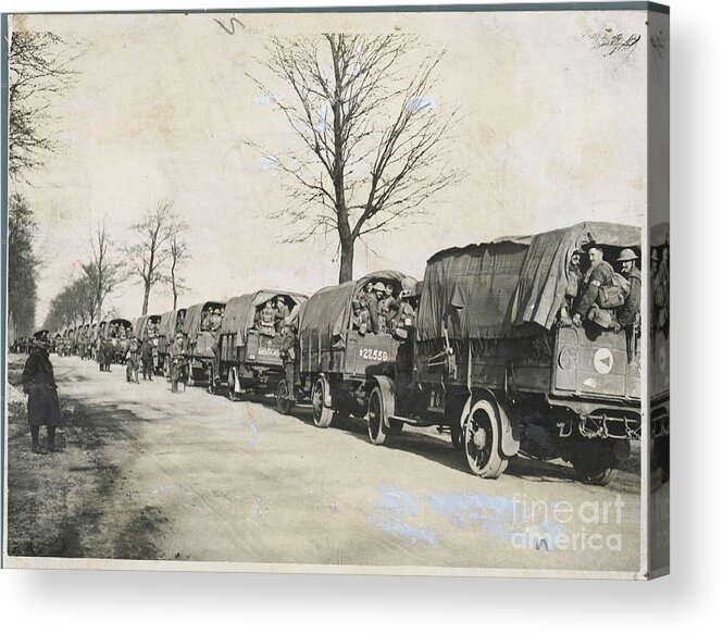 Trench Acrylic Print featuring the photograph British Troops And Trucks by Bettmann