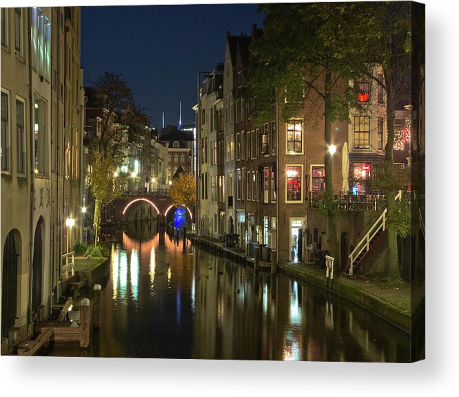 Arch Acrylic Print featuring the photograph Canal Night Scene by Nadia Casey Photo