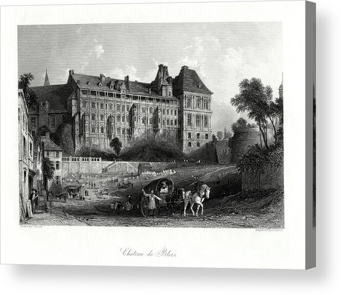 Loire Valley Acrylic Print featuring the drawing Chateau De Blois, Loire Valley, France by Print Collector