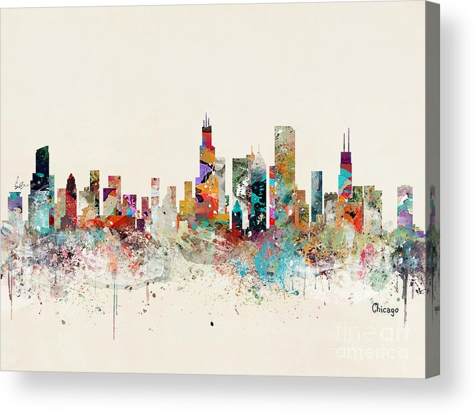 Chicago Acrylic Print featuring the painting Chicago Ilinois Skyline by Bri Buckley