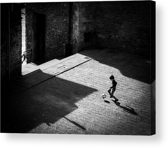 Kid Acrylic Print featuring the photograph Child Playing Football by Adolfo Urrutia