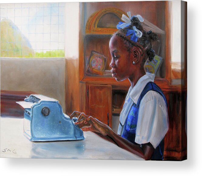 Caribbean Art Acrylic Print featuring the painting Christy with Brailer by Jonathan Gladding