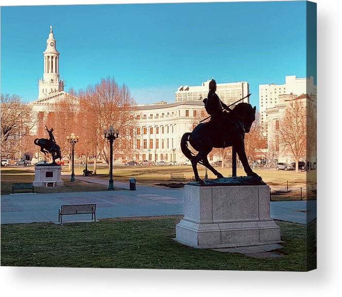 Denver Acrylic Print featuring the photograph Civic Center Western Sculptures by Marilyn Hunt