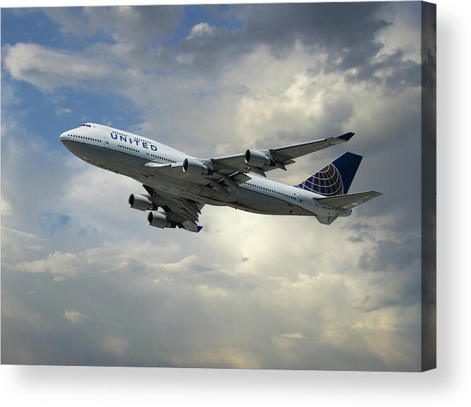 United Airlines Acrylic Print featuring the photograph Classic United Airlines Boeing 747 by Erik Simonsen