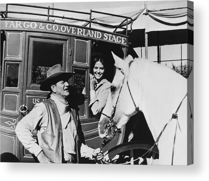 Horse Acrylic Print featuring the photograph Claudia Cardinale And John Wayne by Keystone-france