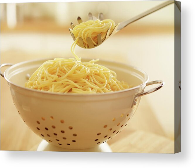 Italian Food Acrylic Print featuring the photograph Close Up Of Spoon Scooping Spaghetti In by Adam Gault