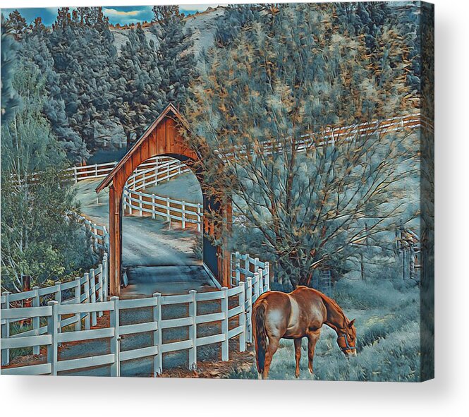 Horse Acrylic Print featuring the digital art Country Scene by Jerry Cahill