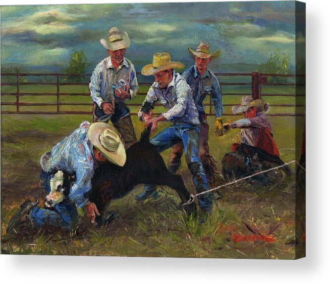 Western Acrylic Print featuring the painting Cowboy Strong by Susan Hensel
