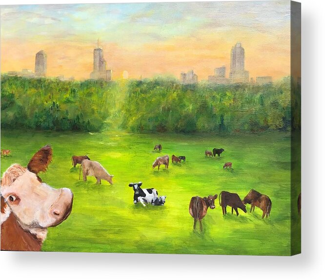 Curious Acrylic Print featuring the painting Curious Cow by Deborah Naves
