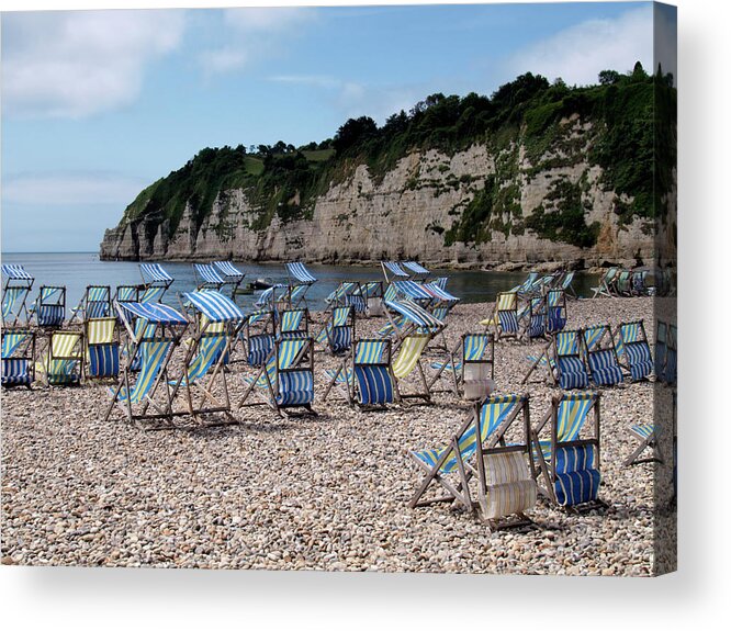 Tranquility Acrylic Print featuring the photograph Deckchairs At Beer, Devon, Uk 2013 by Nik Taylor