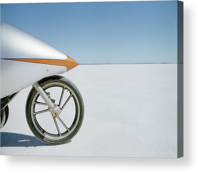 Aerodynamic Acrylic Print featuring the photograph Detail Of A Racing Motorcycle On A Salt by Tobias Titz