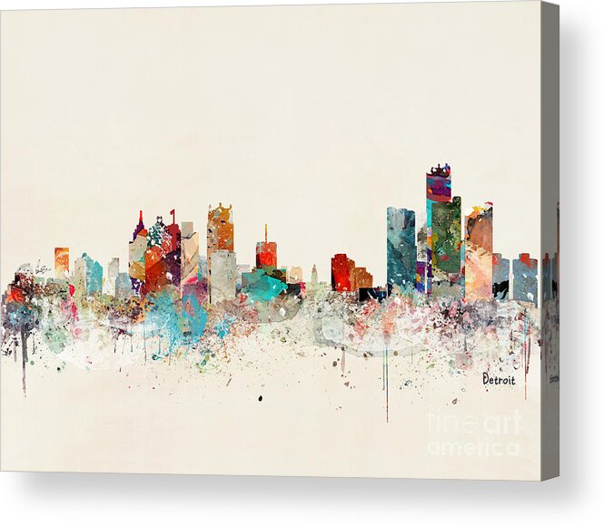 Detroit Acrylic Print featuring the painting Detroit Michigan Skyline by Bri Buckley
