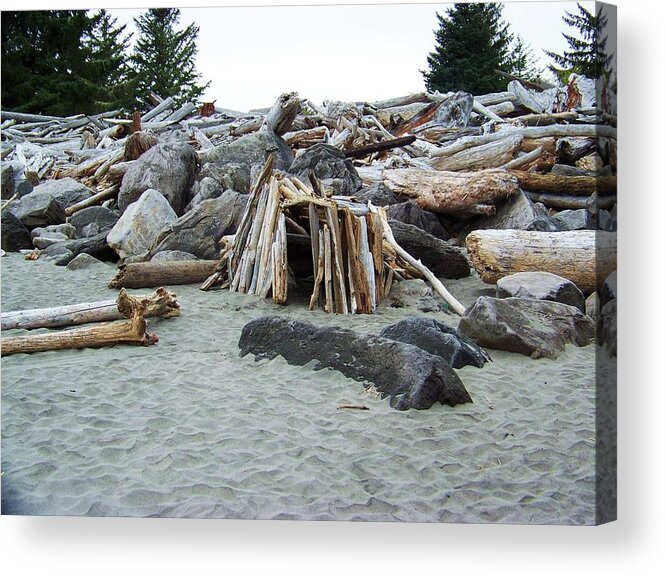 Driftwood Acrylic Print featuring the photograph Driftwood Lean-To by Julie Rauscher