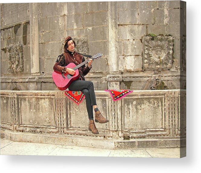 Croatia Acrylic Print featuring the digital art Dubrovnik Street Musician by Joseph Hendrix