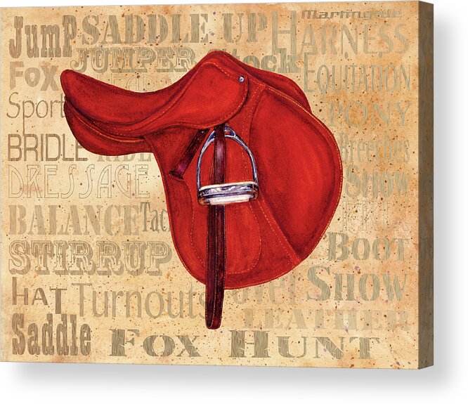 English Saddle-words Tea Bkgrnd Acrylic Print featuring the painting English Saddle-words Tea Bkgrnd by Sher Sester