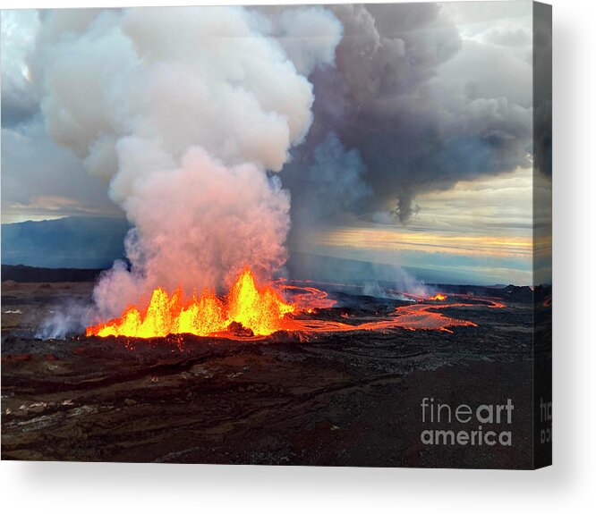 2000s Acrylic Print featuring the photograph Erupting Fissure On Mauna Loa by Us Geological Survey/science Photo Library