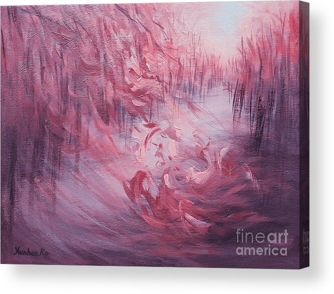 Autumn Acrylic Print featuring the painting Fall Flurry - Purple by Yoonhee Ko