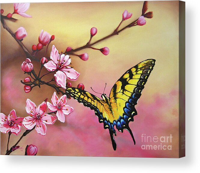Butterfly Acrylic Print featuring the painting First Blossom of the Morning by Joe Mandrick
