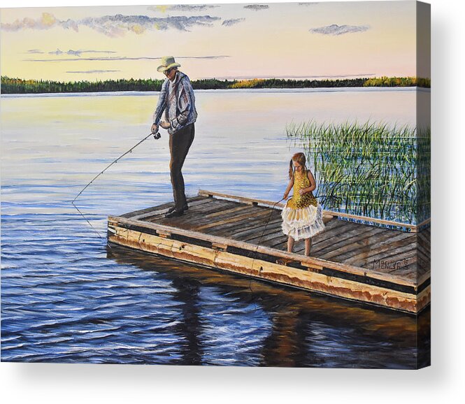 Fishing Acrylic Print featuring the painting Fishing With A Ballerina by Marilyn McNish