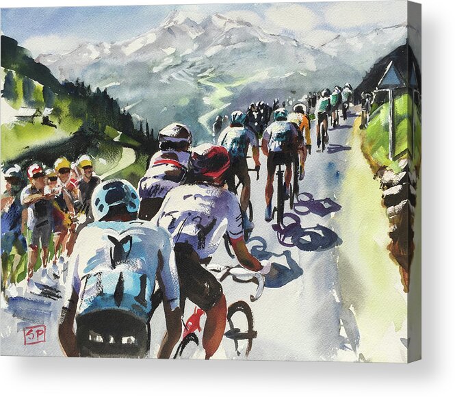 Letour Acrylic Print featuring the painting Froome Climbing Col d'Aubisque by Shirley Peters