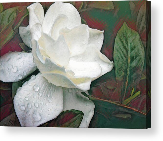 Plant Acrylic Print featuring the digital art Gardenia Romance by Susan Hope Finley