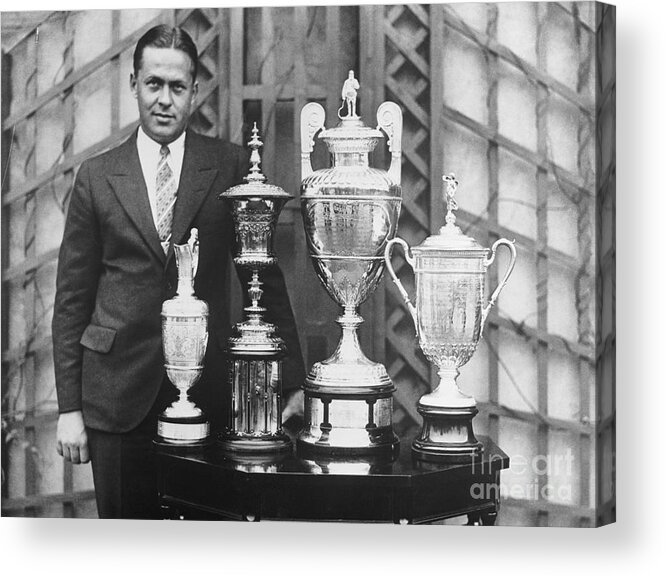 People Acrylic Print featuring the photograph Golfer Bobby Jones With Golf Trophies by Bettmann