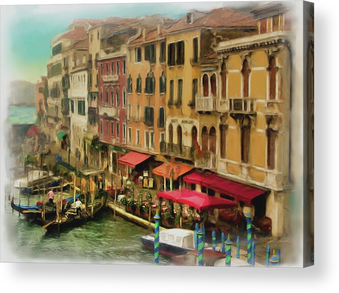 Gondola Acrylic Print featuring the painting Gondolas at Rialto Bridge by Joel Smith