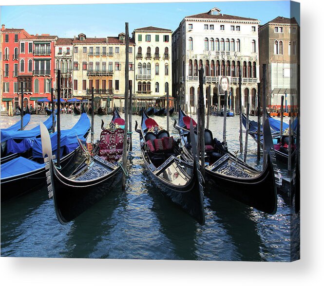 Gondolas On The Water Acrylic Print featuring the photograph Gondolas by Chris Bliss