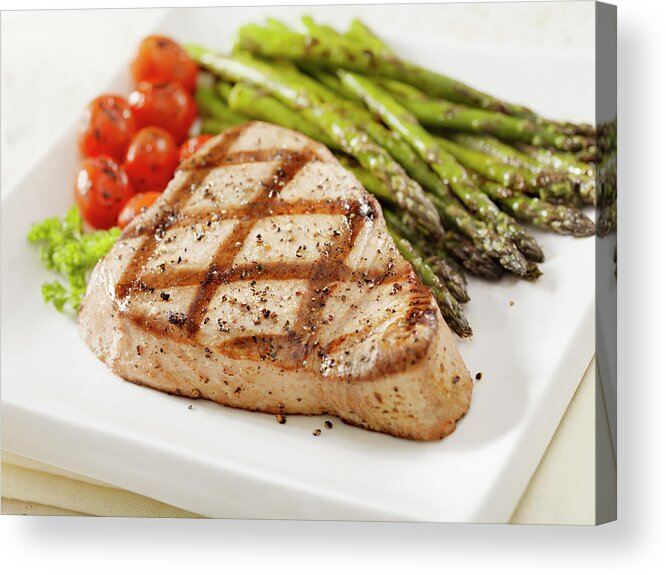 Roast Dinner Acrylic Print featuring the photograph Grilled Ahi Tuna Steak by Lauripatterson