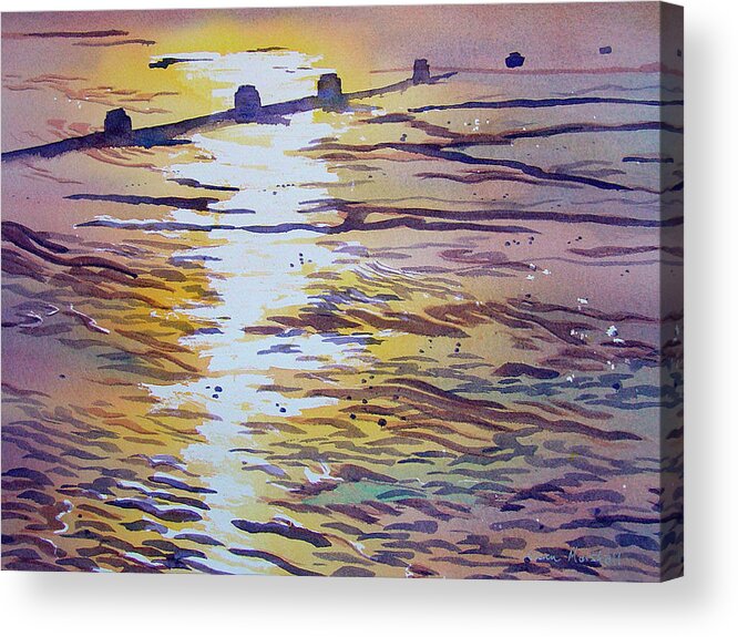 Glenn Marshall Artist Acrylic Print featuring the painting Groynes and Glare by Glenn Marshall