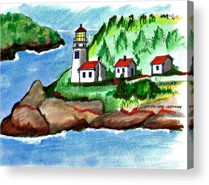 Paul Meinerth Artist Acrylic Print featuring the drawing Heceta Head Lighthouse by Paul Meinerth