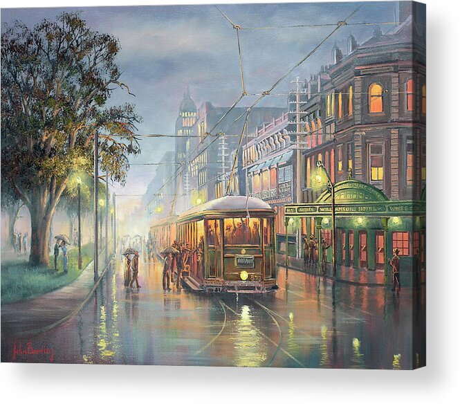 Raining Acrylic Print featuring the painting Home On The Rattler by John Bradley