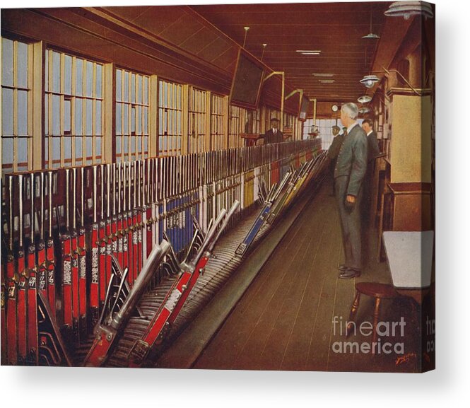 Engraving Acrylic Print featuring the drawing Inside The Locomotive Yard Signal-box by Print Collector