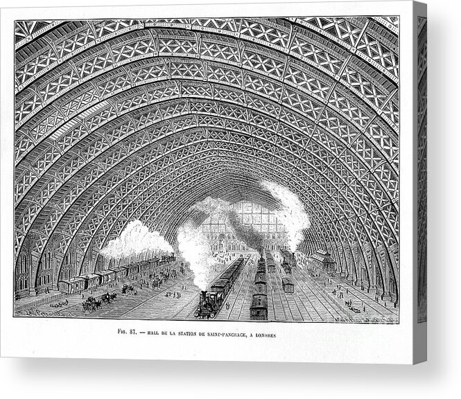 Civil Engineering Acrylic Print featuring the drawing Interior Of St Pancras Railway Station by Print Collector