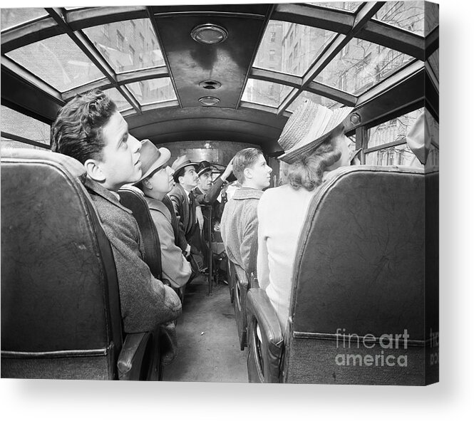 People Acrylic Print featuring the photograph Interior Passengers Look Out Bus Window by Bettmann