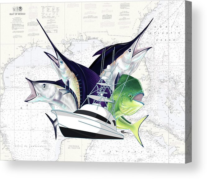 Marlin Acrylic Print featuring the digital art Into The Blue by Kevin Putman