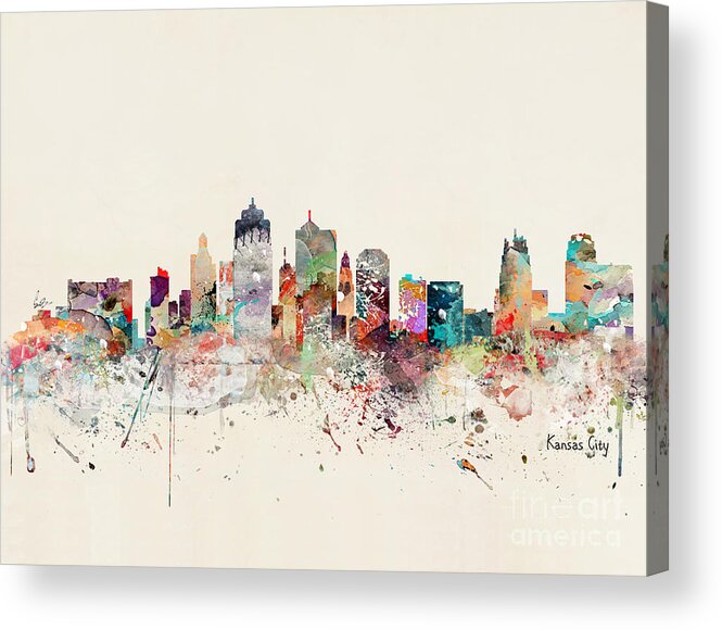 Kansas City Acrylic Print featuring the painting Kansas City Skyline by Bri Buckley