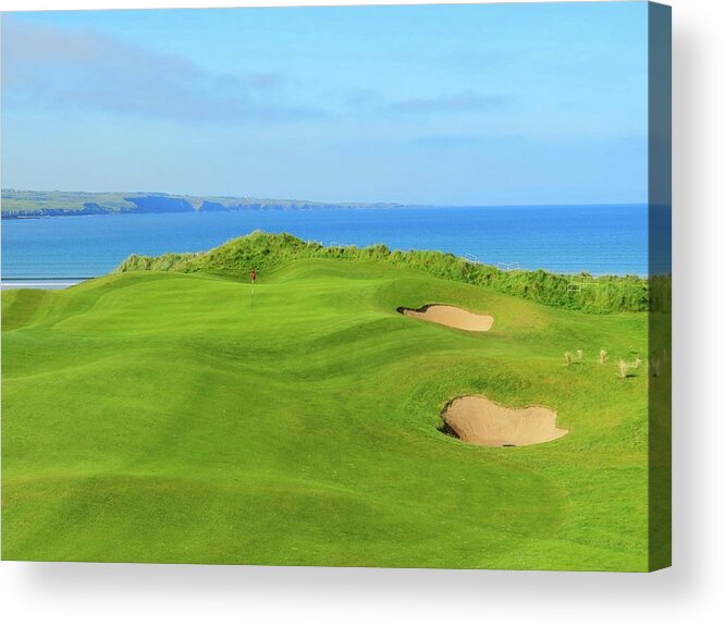 Image Photo Photograph Shot Picture Ireland West Coast Lahinch Golf Course Links Hole Number Six 6 Par 4 Four Beach Grass Dunes Large Bunkers Sand Gorse Wind Green Pin Flag Club County Clare Sea Atlantic Beach Cove Bay Valley Print Prints Ocean Emerald Isle Bunkers Undulating For Sale Fine Arts Art Print Prints Irish Open 2019 Irish Open Links Acrylic Print featuring the photograph Lahinch Golf Club - Hole #6 by Scott Carda