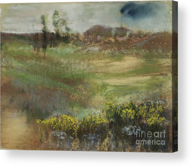 Edgar Acrylic Print featuring the painting Landscape With Smokestacks, 1890 Pastel By Degas by Edgar Degas