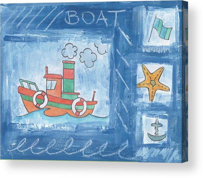 Tugboat Acrylic Print featuring the painting Light Blue Boat by Maria Trad