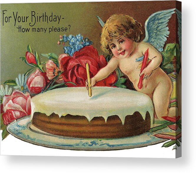 Little Acrylic Print featuring the digital art Little angel with birthday cake by Long Shot